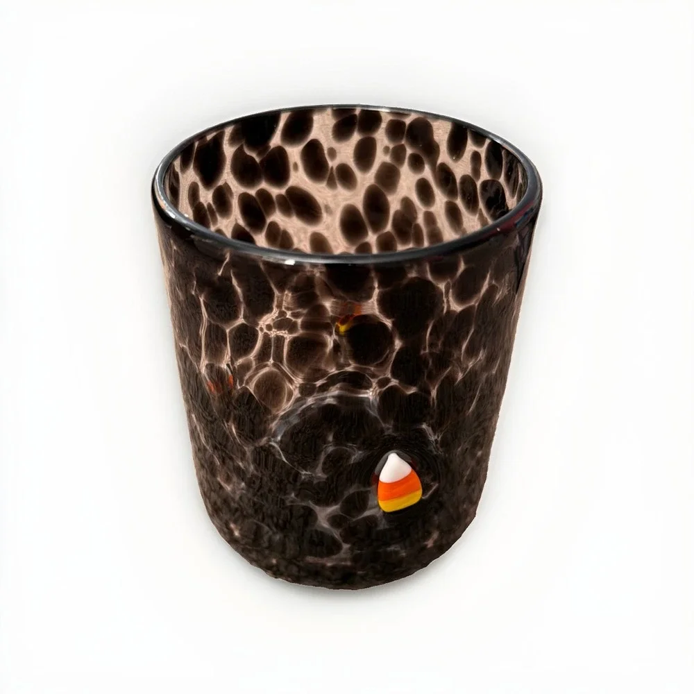 Anthropologie  Mystic Icon Juice Glass Candy Corn Black 17 Oz New